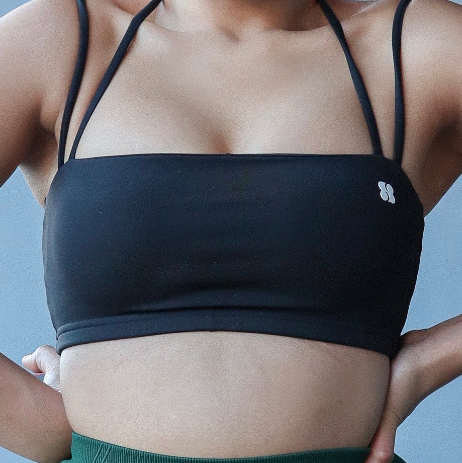 CoreFit ™ Multi Strap Bandeau Bra in Jet Black