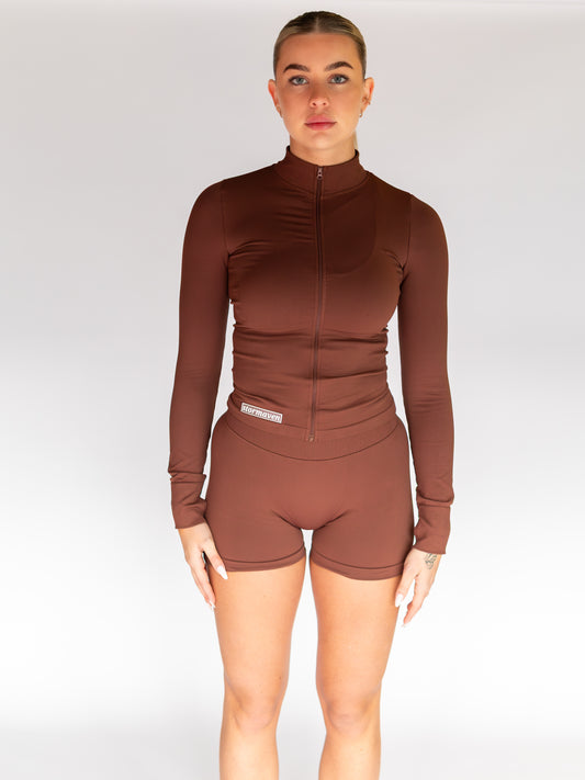 SeamlessSculpt ™ Zip Jacket in Espresso Brown