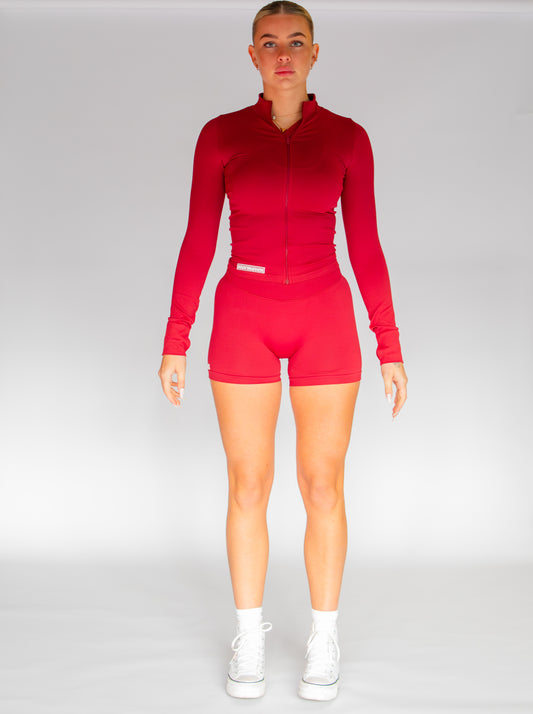 Pre-Order: SeamlessSculpt ™ Zip Jacket in Cherry Red