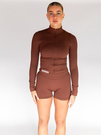 Pre-Order: SeamlessSculpt ™ Zip Jacket in Espresso Brown